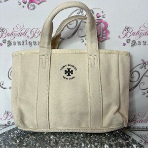 Tory Burch Cream Canvas Tote Bag brand new with tags logo front